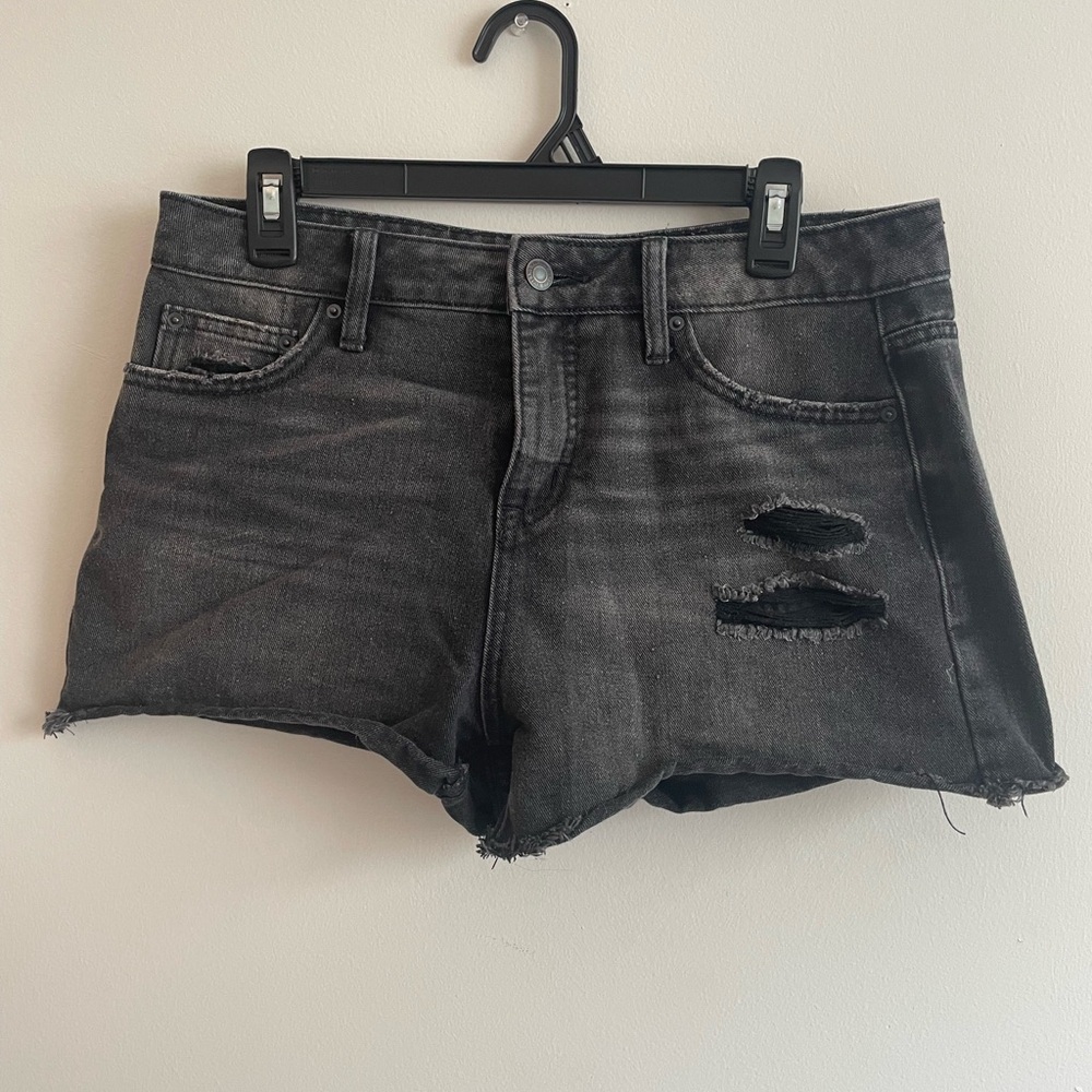 Distressed Black Denim Shorts